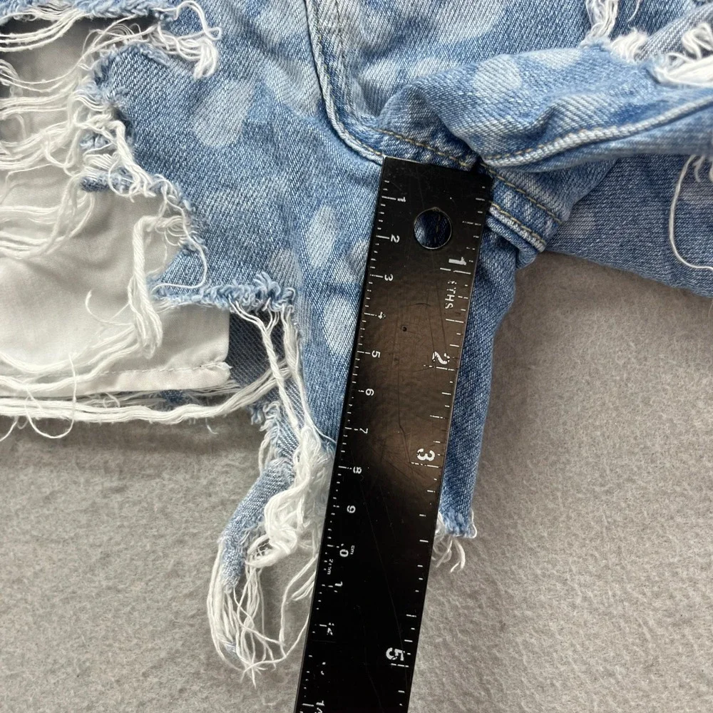 American Eagle Shorts Womens 00 Blue Highest Rise Baggy Floral Distressed Denim